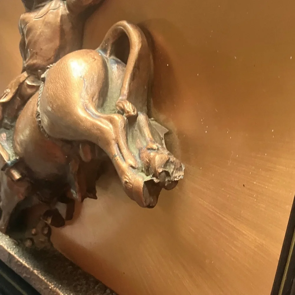 Vintage “The White Tornado” Rustic Bronze Plaster 3D Bull‎ Rider Wall Art 13x16
